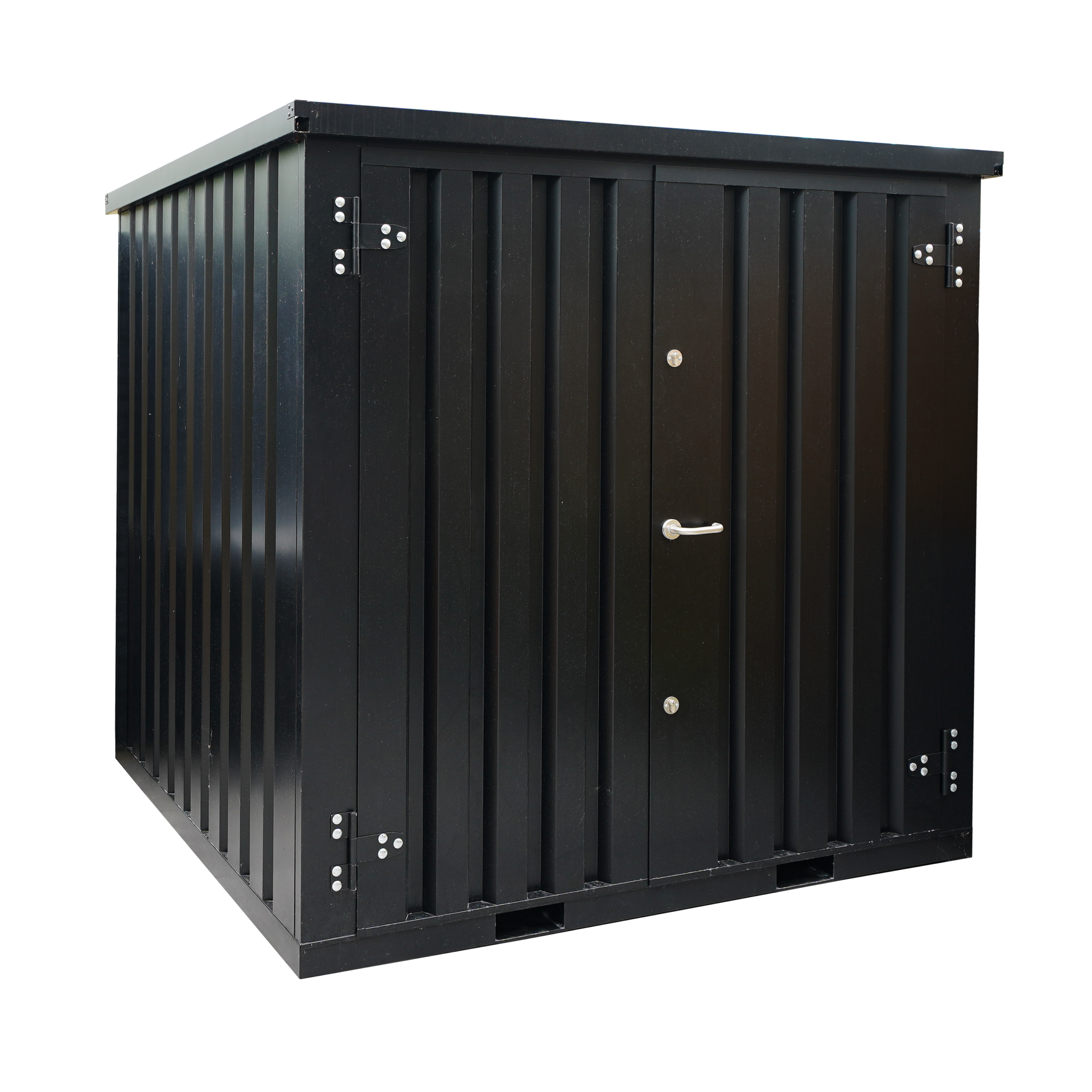 FOCO-2x2-DDS-RAL9005-1.png Conteneur de stockage 2 x 2 mètres – avec double porte – Image 1