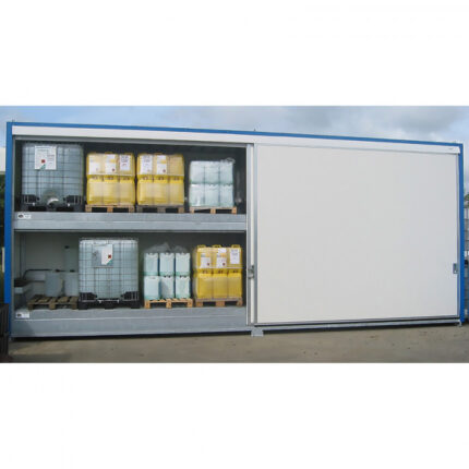 Conteneur isolé de stockage extérieur ADR 48 fûts / 12 IBC - rétention 6000 L